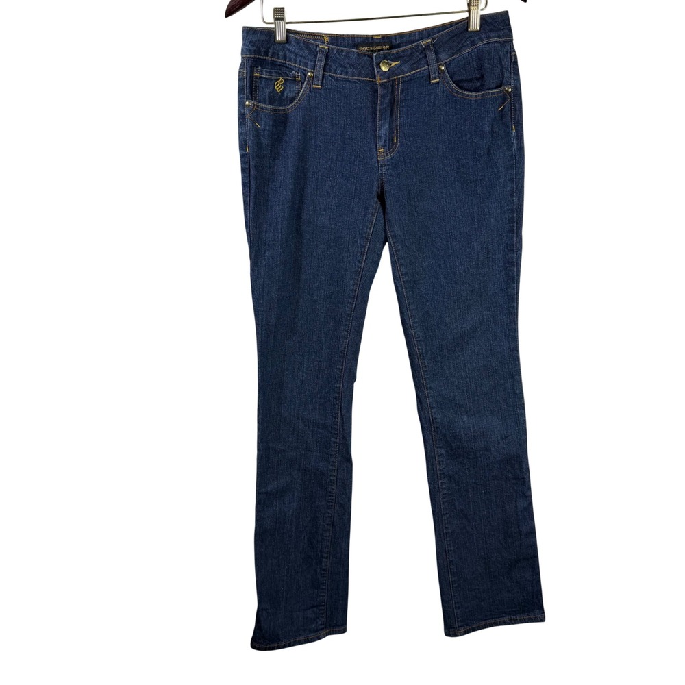 Rocawear Womens 9 Dark Wash Straight Leg Jeans Gold Sequin Pockets Y2K Hip‎ Hop